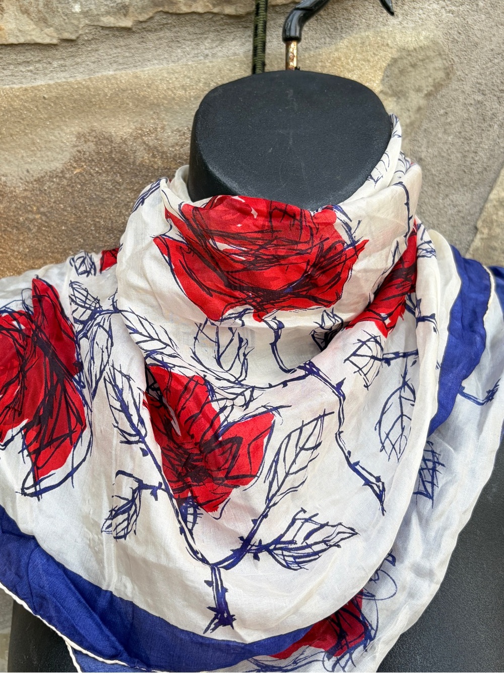 Vintage 50s 60s Vera Neumann 100% Silk Hand Rolled Hem Floral Scarf